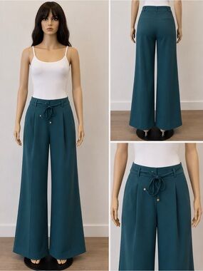 Anne Klein Teal Wide-Leg Drawstring Pants